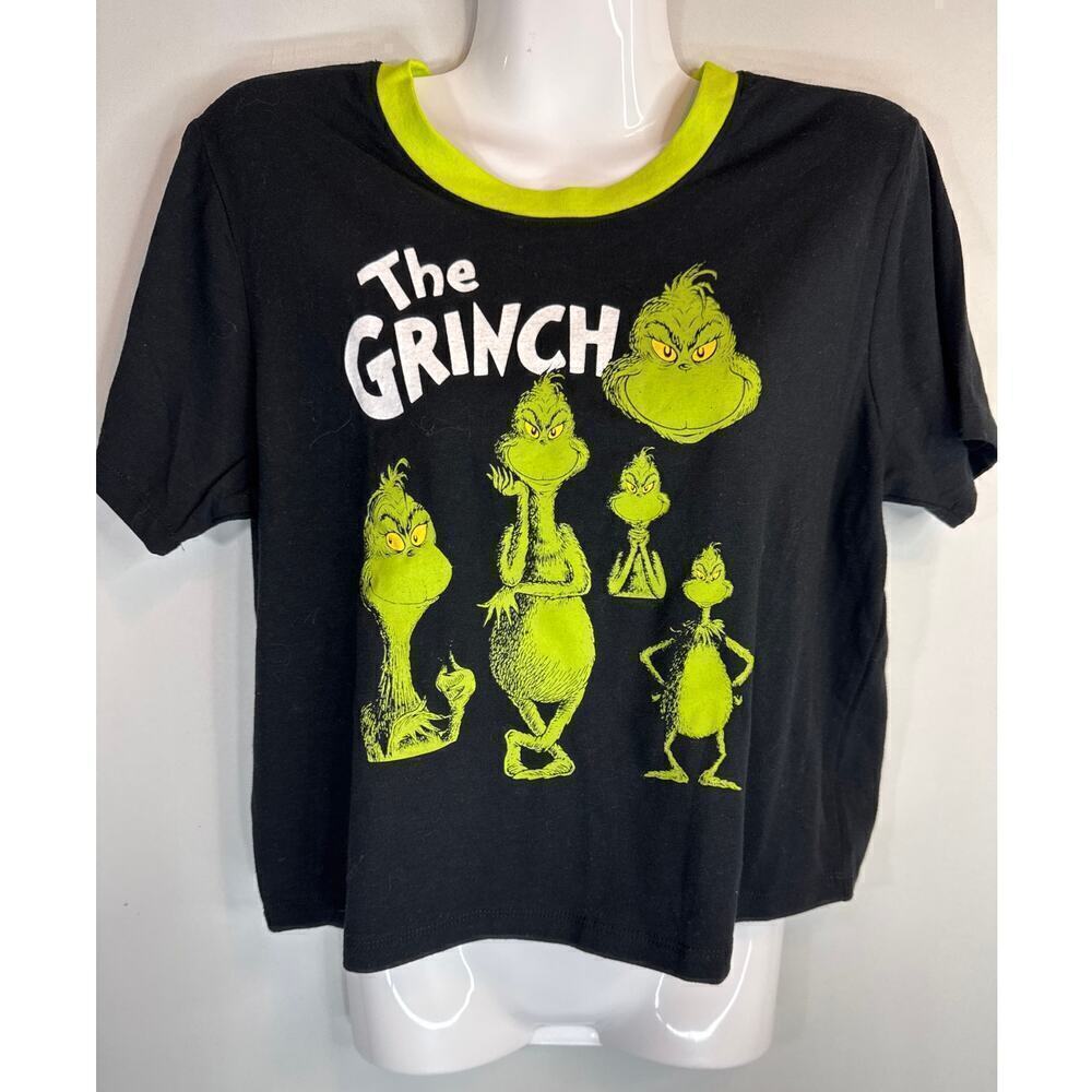 Dr. Seuss The Grinch Black Cropped Top Holiday Festive Women's Medium NWOT